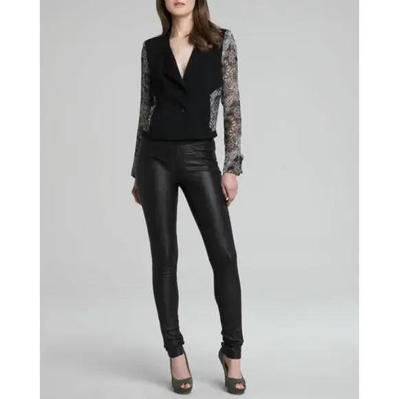 Helmut Lang Low Rise Leather Leggings w/ Side Panel Detail, Size 6, Retail $995